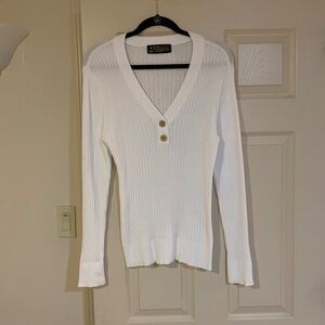 Lauren Jeans Co White Ribbed V-neck Cotton Sweater sz M